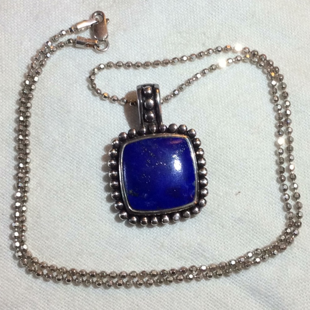 Blue Lapis Pendant with Sterling Silver Necklace.